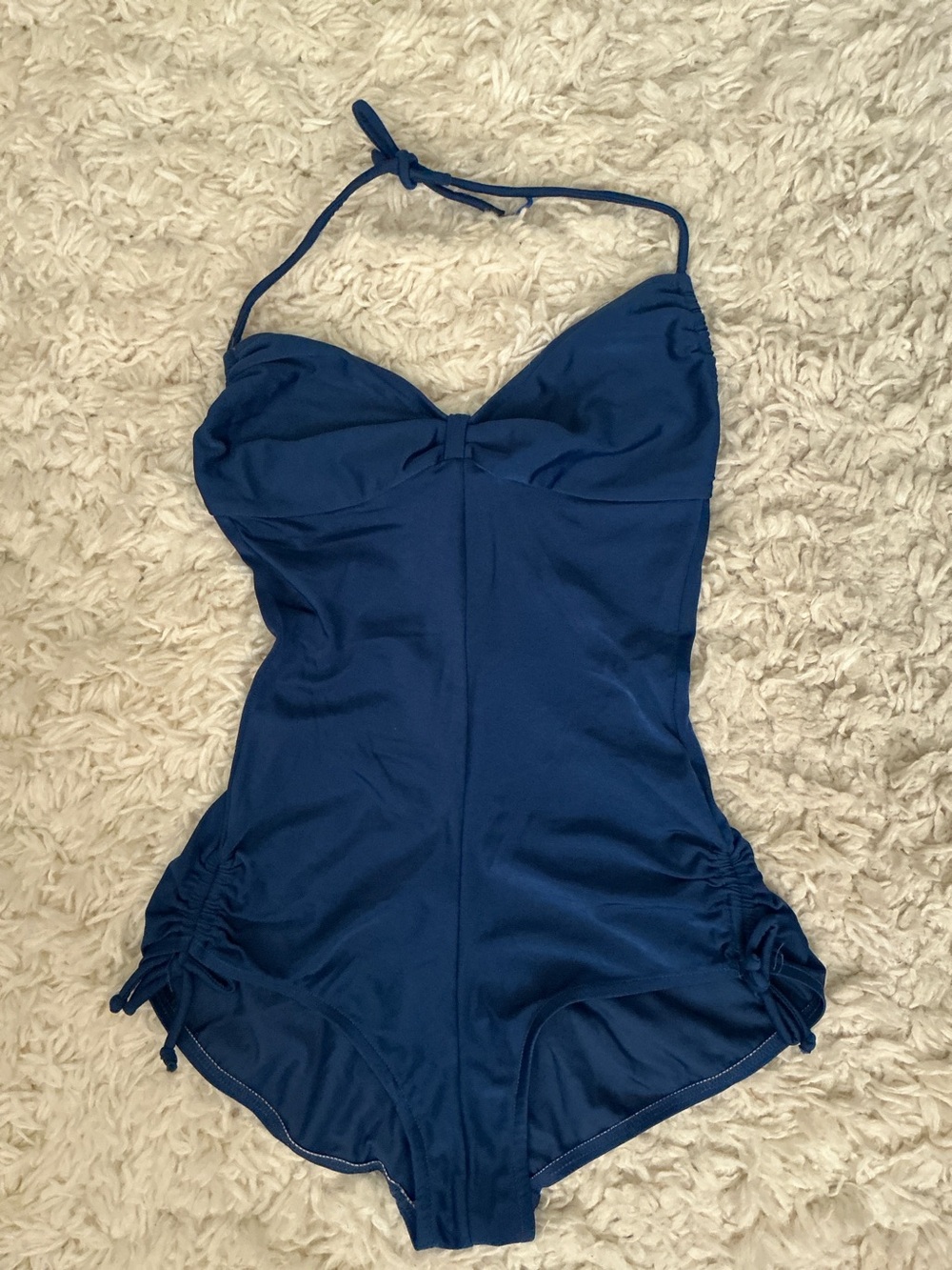 VINTAGE 70s 80s Jordache Bright Blue Ruched One Piece Swimsuit